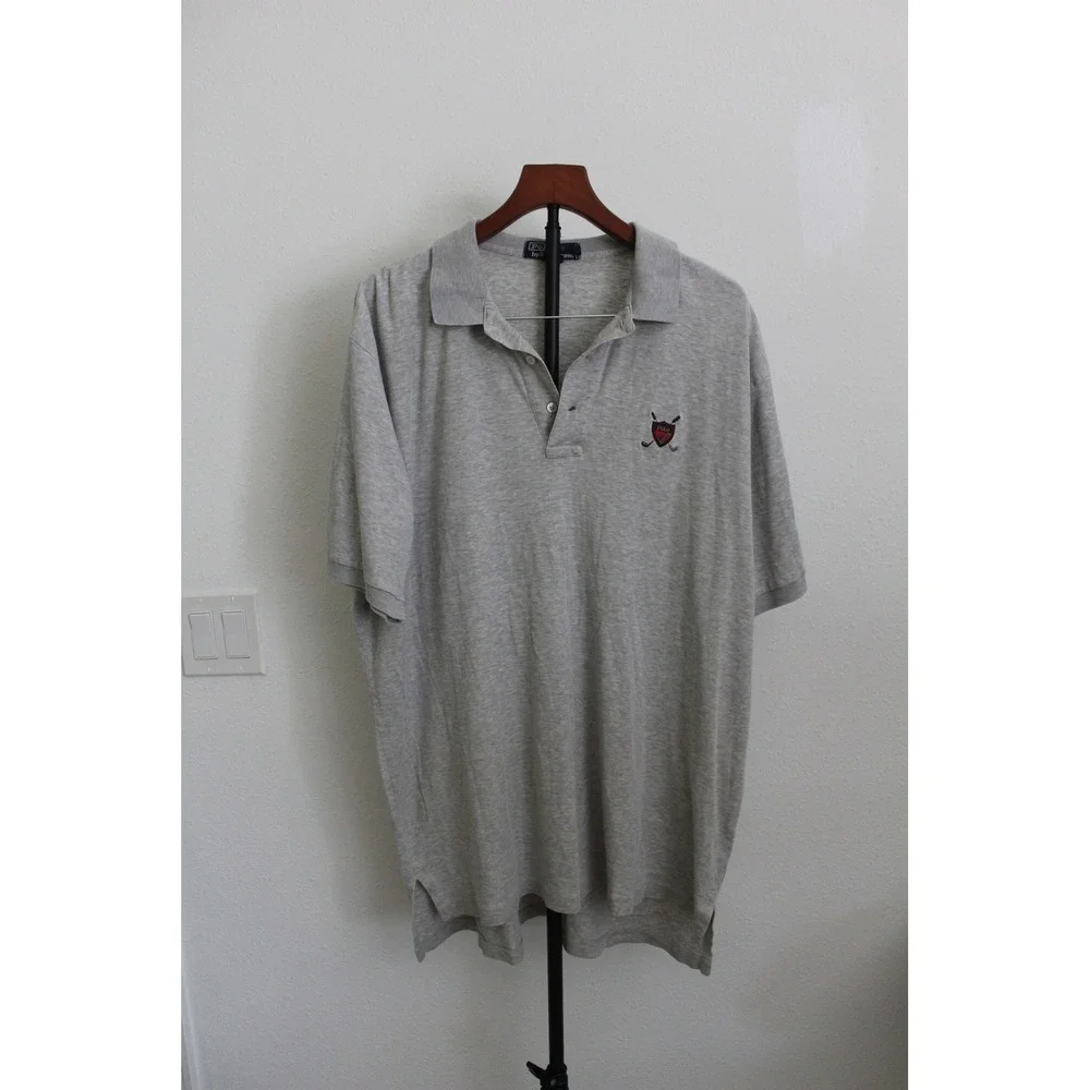 VTG Polo Ralph Lauren Men's XL Gray Golf Crest Polo Shirt Country Club Cotton